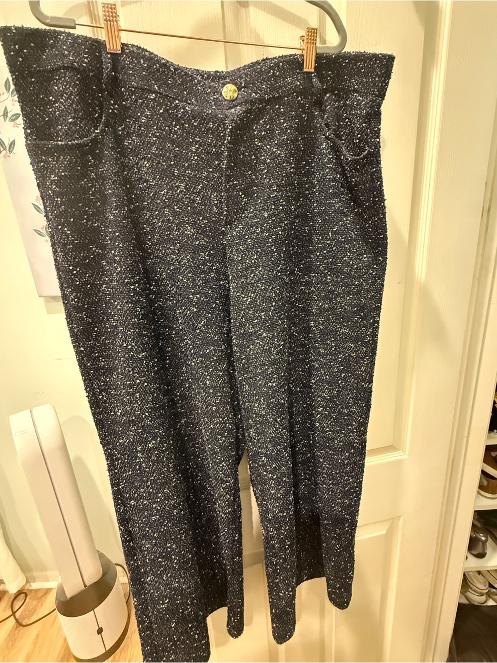 EUC H&M Navy Bouclé Wide Leg pull on trouser XXL